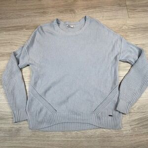 Hollister‎ Light Blue Shaker Knit Crew Neck Sweater Womens Small Pointelle Slit